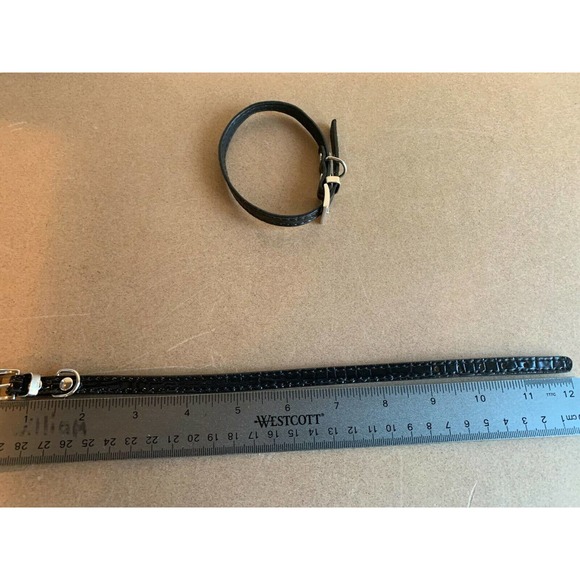 Faux Patent Crocodile Leather X-Small Dog Collar Cat Collar BLACK Alloy Buckle - Picture 4 of 9